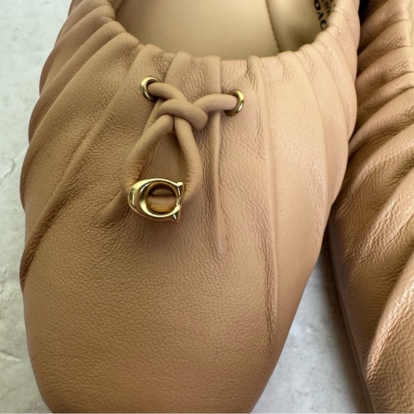 COACH Eleanor Leather Ballet Flats Nude Pink Ruched Shoes Minimalist CC Logo - Picture 9 of 16
